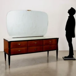 Pamono Vintage Dressing Table in Wood & Glass Top with Mirror, Italy, 1960s> Dressing Tables