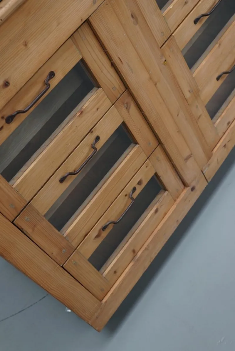 Pamono Vintage Dutch Pine Haberdashery Shop Cabinet with Glass Fronts> Cabinets & Wardrobes