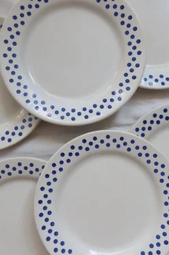 Pamono Vintage Earthenware Dessert Plates with Blue Polka Dot Pattern from Oxford, 1990s, Set of 6> Dinner Plates & Bowls