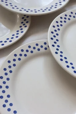 Pamono Vintage Earthenware Dessert Plates with Blue Polka Dot Pattern from Oxford, 1990s, Set of 6><noscript><img width=