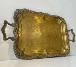 Pamono Vintage Egyptian Serving Tray in Engraved Brass, 1950s> Trays