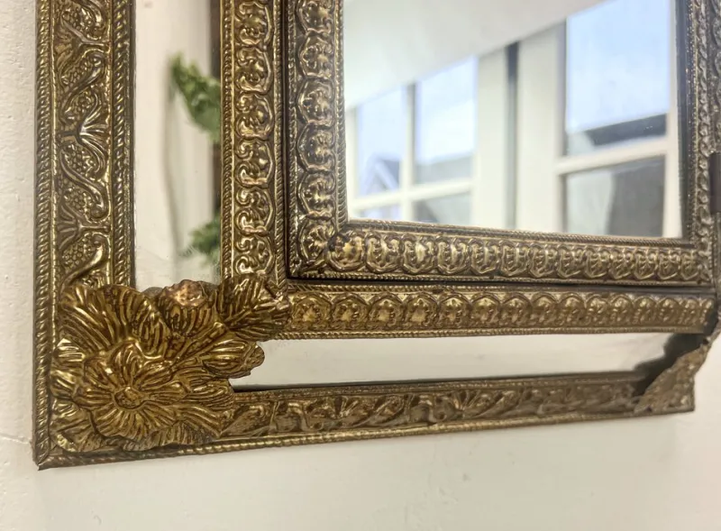 Best Pamono Vintage Embossed Brass Mirror Cabinet, 1950s