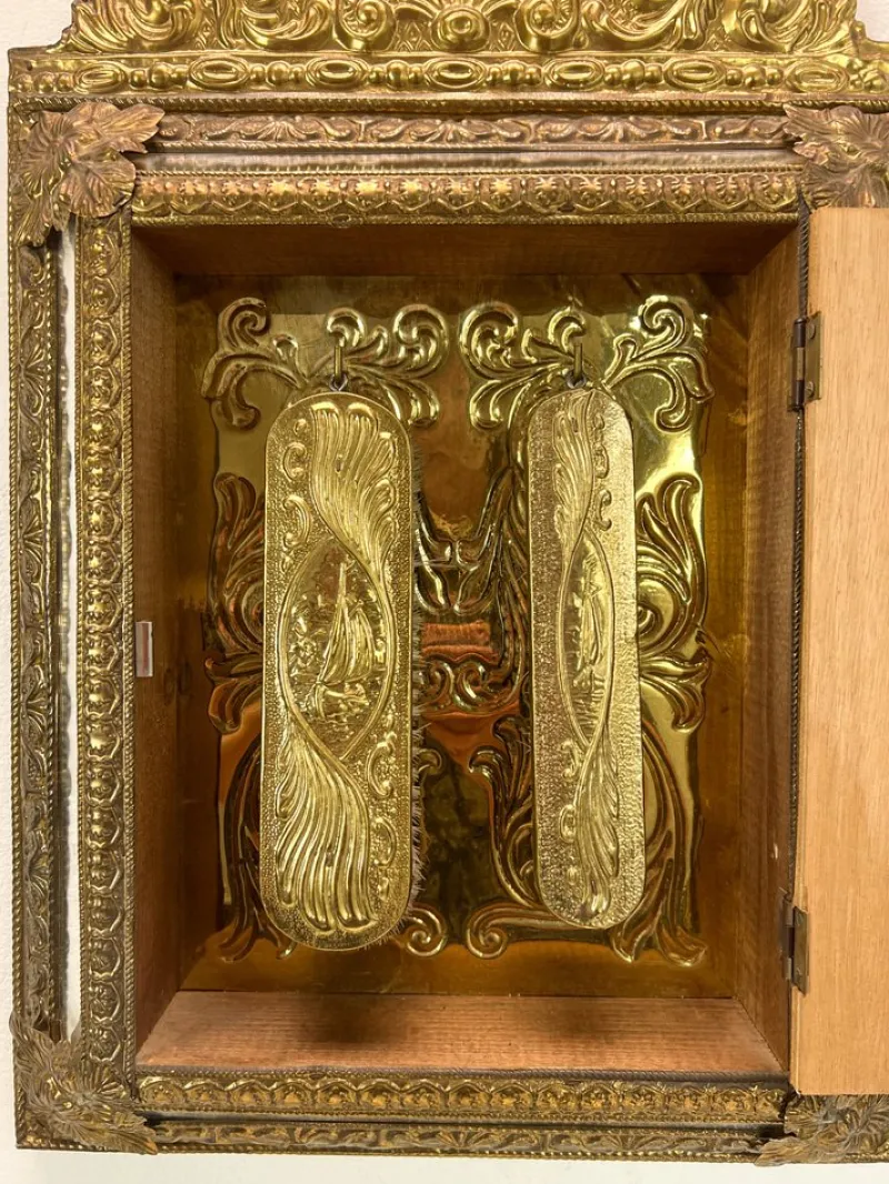 Best Pamono Vintage Embossed Brass Mirror Cabinet, 1950s