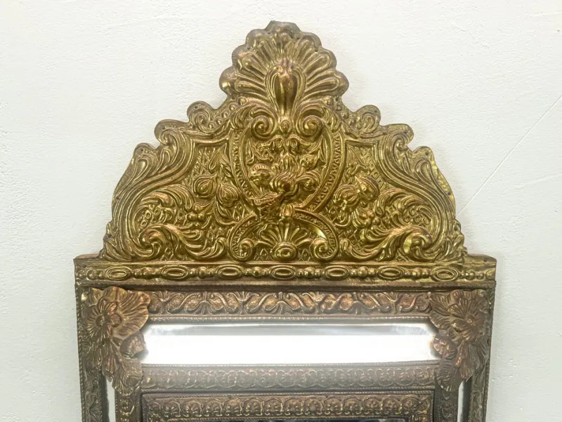 Best Pamono Vintage Embossed Brass Mirror Cabinet, 1950s