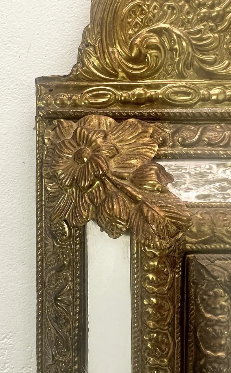 Best Pamono Vintage Embossed Brass Mirror Cabinet, 1950s