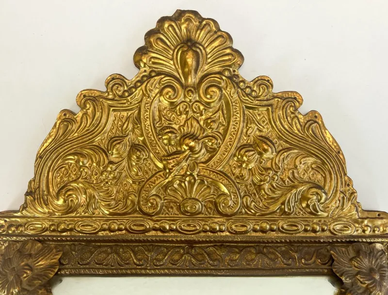 Best Pamono Vintage Embossed Brass Mirror Cabinet, 1950s
