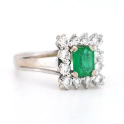 Pamono Vintage Emerald and Diamond Ring, 1970s><noscript><img width=