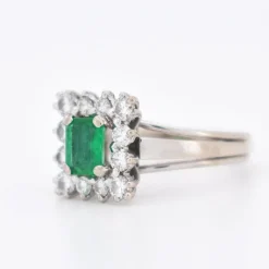 Pamono Vintage Emerald and Diamond Ring, 1970s><noscript><img width=