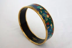 Pamono Vintage Enamel and Gold Bangle Bracelet from Hermès, 1980s><noscript><img width=