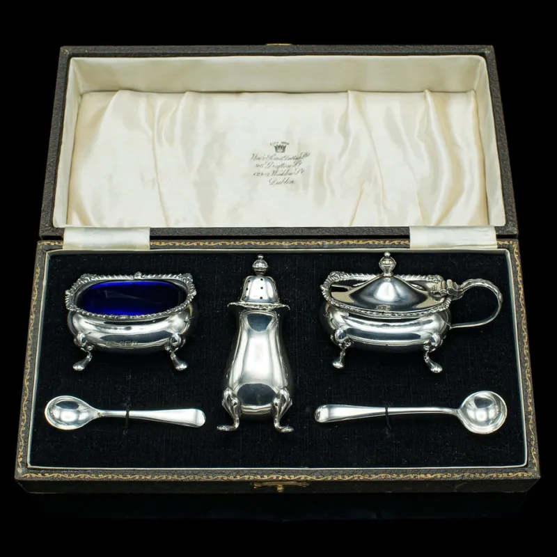Discount Pamono Vintage English Cased Condiment Set in Silver, 1948, Set of 6