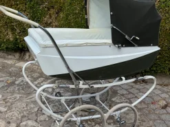 New Pamono Vintage English Freeway Coachbuilt Baby Pram in Dark Green & White, 1960s