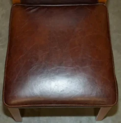 Pamono Vintage English Oak and Heritage Brown Leather Dining Chairs, Set of 6><noscript><img width=