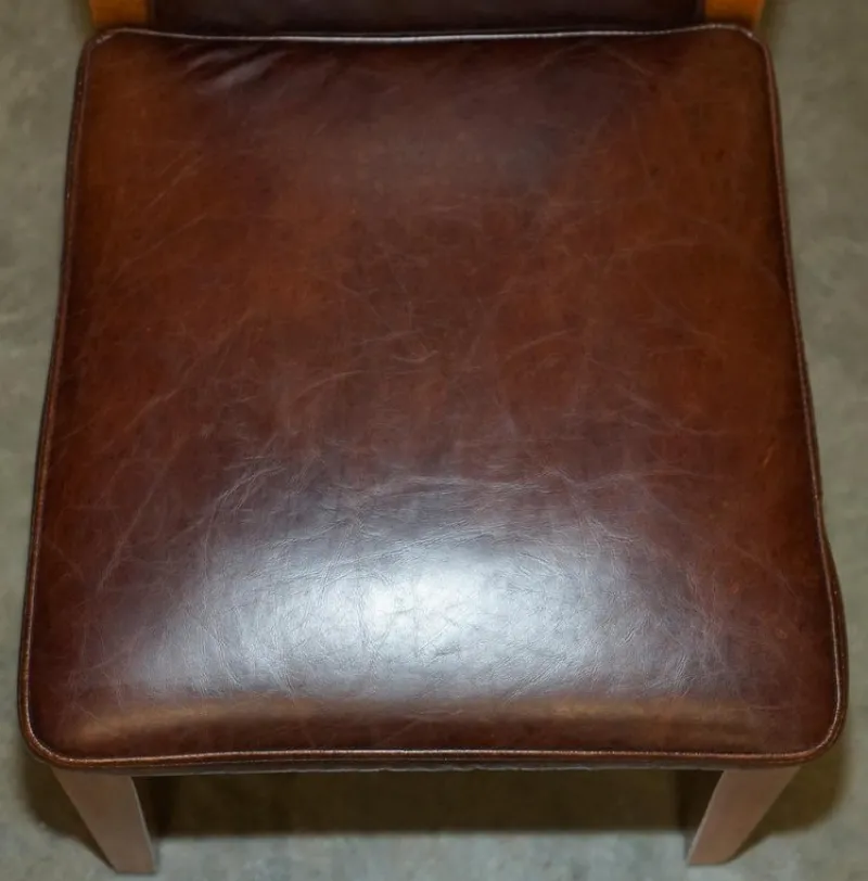 Pamono Vintage English Oak and Heritage Brown Leather Dining Chairs, Set of 6> Side Chairs & Dining Chairs