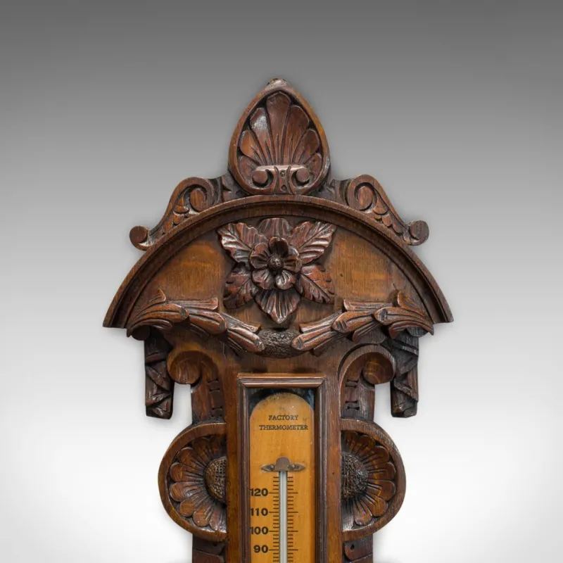 Pamono Vintage English Oak Factory Barometer, 1940s> Clocks
