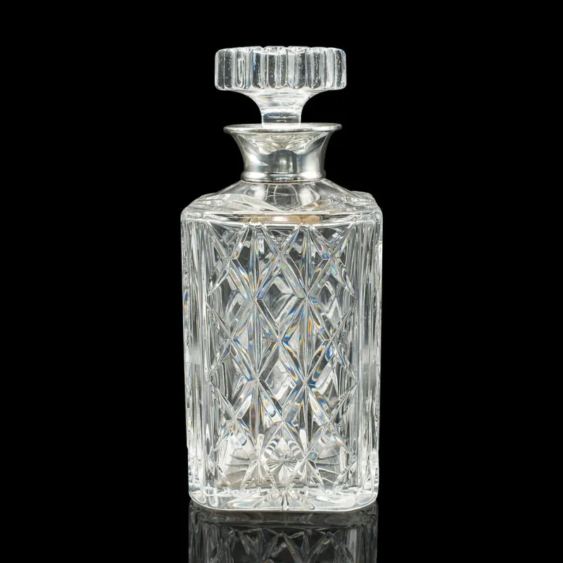Pamono Vintage English Silver Collared Crystal Spirit Decanter, 1969> Bottles, Carafes & Jugs