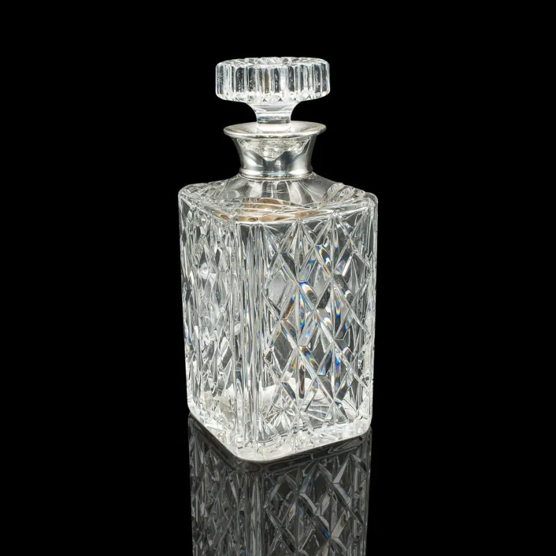 Pamono Vintage English Silver Collared Crystal Spirit Decanter, 1969> Bottles, Carafes & Jugs