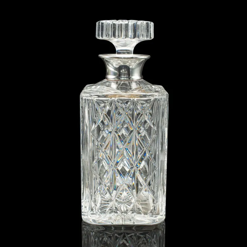 Pamono Vintage English Silver Collared Crystal Spirit Decanter, 1969> Bottles, Carafes & Jugs