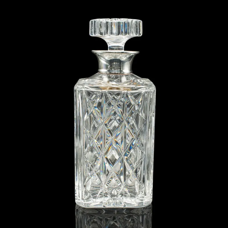 Pamono Vintage English Silver Collared Crystal Spirit Decanter, 1969> Bottles, Carafes & Jugs