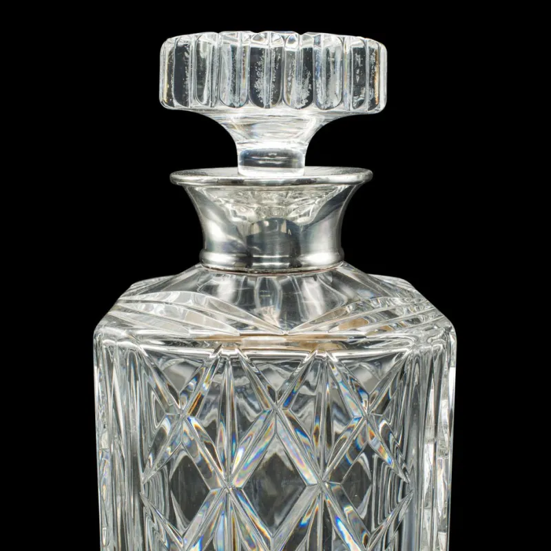 Pamono Vintage English Silver Collared Crystal Spirit Decanter, 1969> Bottles, Carafes & Jugs