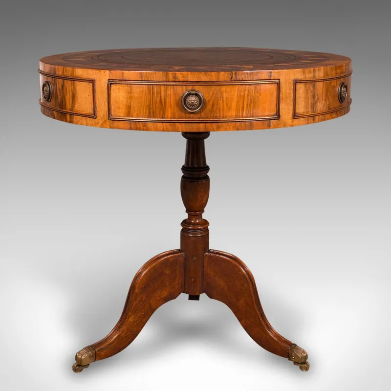 Pamono Vintage English Walnut and Leather Rotary Centre Table, 1970> Game Tables