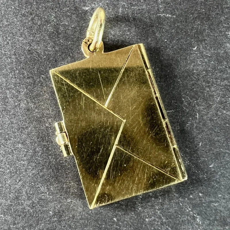 Pamono Vintage Envelope and Letter 14k Yellow Gold Enamel Stamp Charm Pendant, 1940s> Necklaces