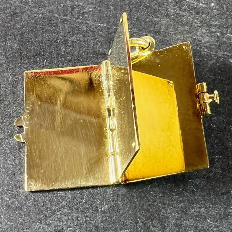 Pamono Vintage Envelope and Letter 14k Yellow Gold Enamel Stamp Charm Pendant, 1940s> Necklaces