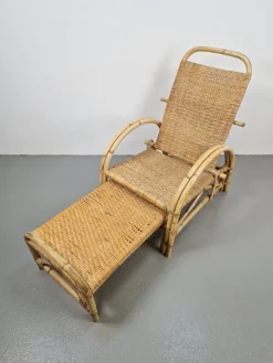 Pamono Vintage Extendable Deck Chair in Rattan, 1960><noscript><img width=
