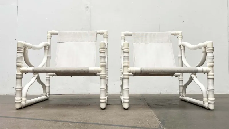 Pamono Vintage Faux Bamboo Lounge Chairs and Table from Kettal, Spain, 1980s, Set of 3