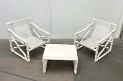 Pamono Vintage Faux Bamboo Lounge Chairs and Table from Kettal, Spain, 1980s, Set of 3