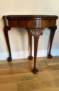 Pamono Vintage Figured Walnut Card Table, 1920><noscript><img width=