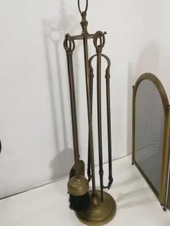 Pamono Vintage Fireplace Accessories in Brass, 1960s, Set of 8><noscript><img width=