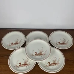 Hot Pamono Vintage Flat Plate Set with Duck Pattern & Red-Brown Trim from Churchill England, 1990s, Set of 6