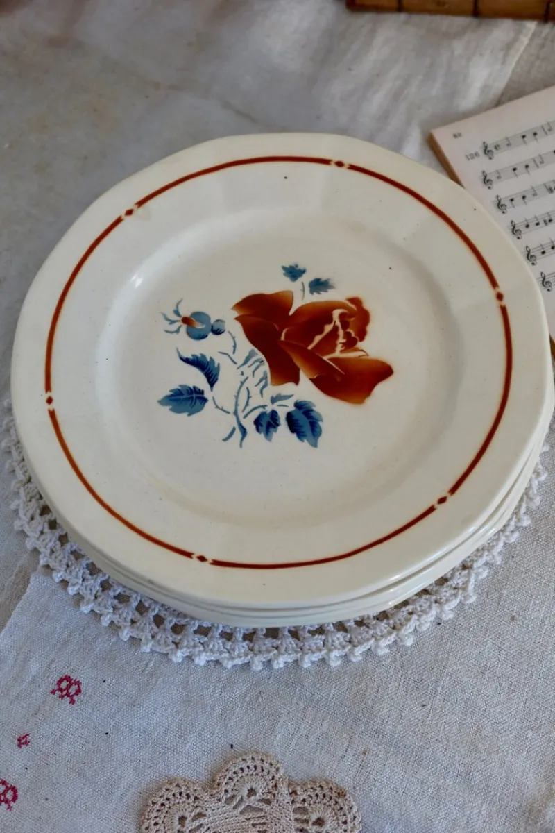 Pamono Vintage Flat Plates in Earthenware from Sarreguemines, 1980s, Set of 8> Dinner Plates & Bowls
