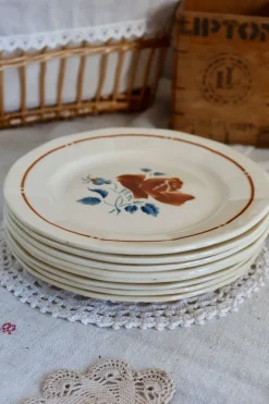 Pamono Vintage Flat Plates in Earthenware from Sarreguemines, 1980s, Set of 8> Dinner Plates & Bowls