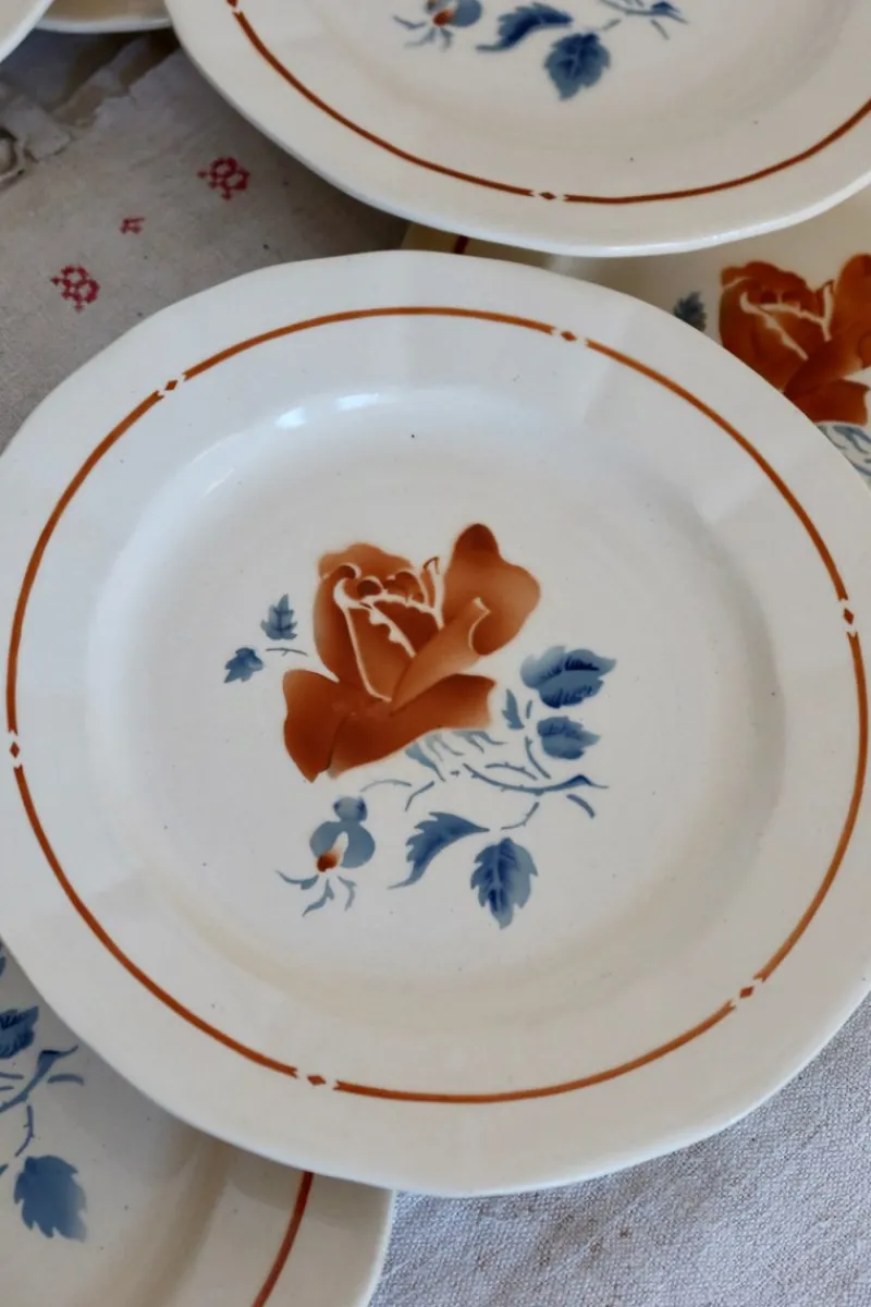 Pamono Vintage Flat Plates in Earthenware from Sarreguemines, 1980s, Set of 8> Dinner Plates & Bowls
