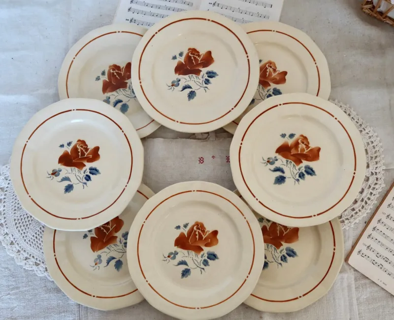 Pamono Vintage Flat Plates in Earthenware from Sarreguemines, 1980s, Set of 8> Dinner Plates & Bowls