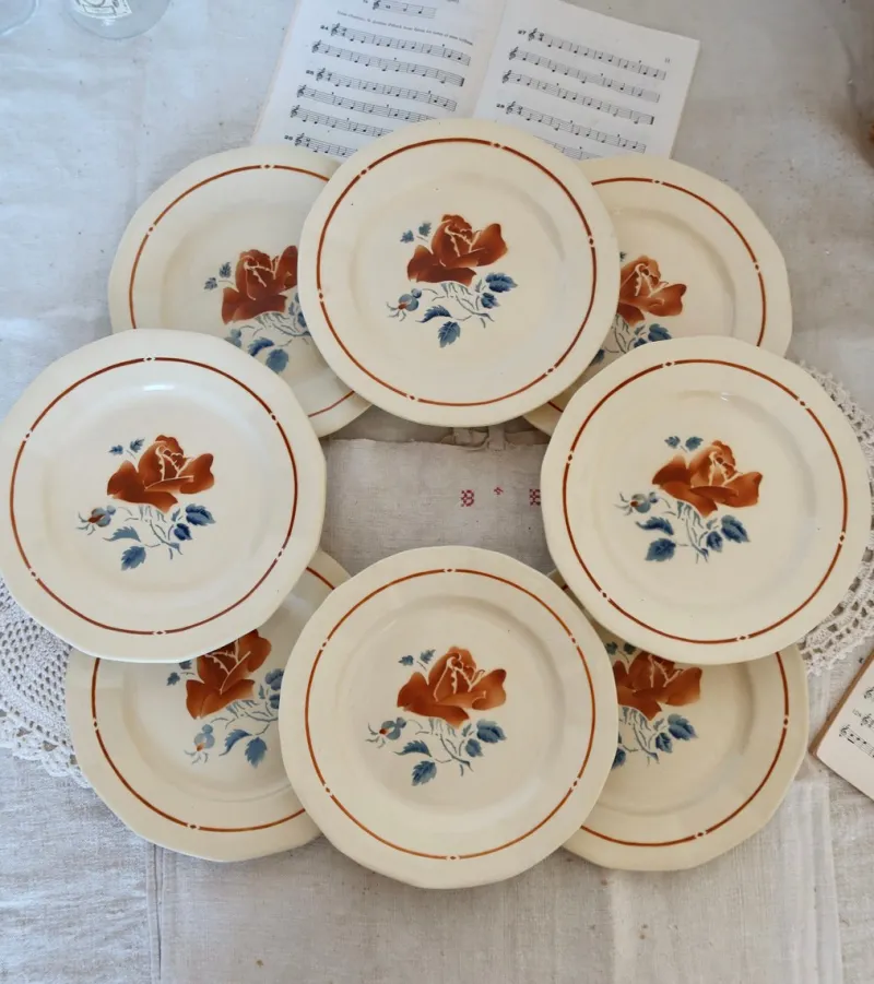 Pamono Vintage Flat Plates in Earthenware from Sarreguemines, 1980s, Set of 8> Dinner Plates & Bowls