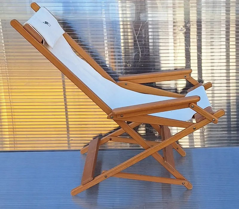 Pamono Vintage Foldable Deckchair in Light Mango Wood with Linen Cover from Camel, 1980s> Garden Lighting