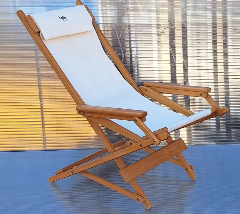 Pamono Vintage Foldable Deckchair in Light Mango Wood with Linen Cover from Camel, 1980s> Garden Lighting