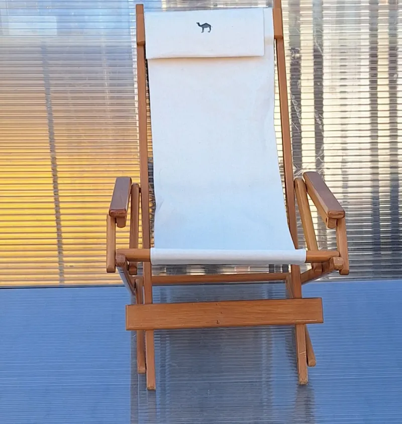 Pamono Vintage Foldable Deckchair in Light Mango Wood with Linen Cover from Camel, 1980s> Garden Lighting