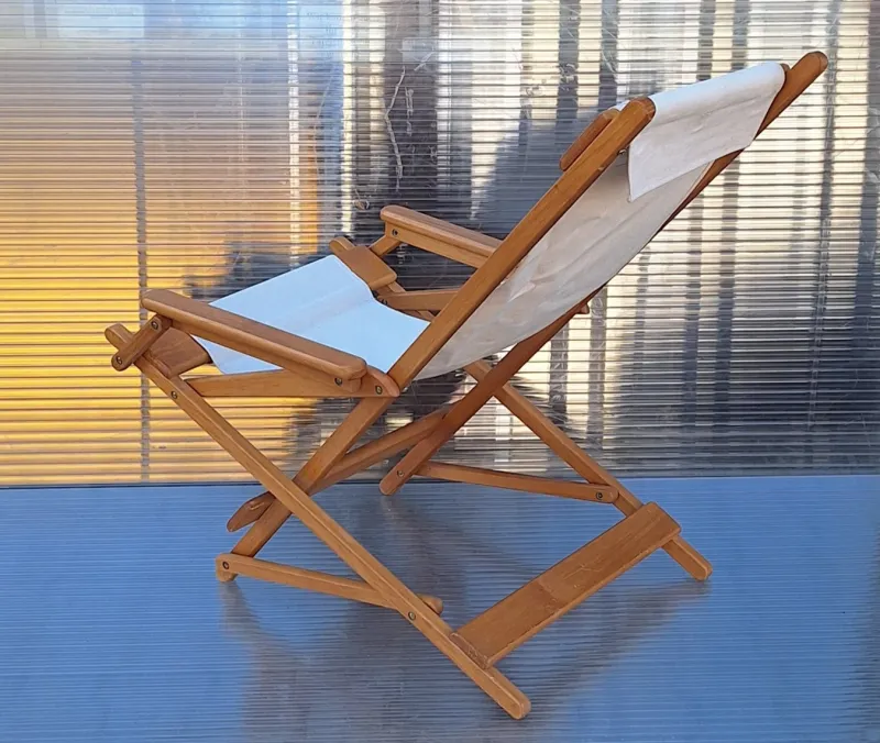 Pamono Vintage Foldable Deckchair in Light Mango Wood with Linen Cover from Camel, 1980s> Garden Lighting