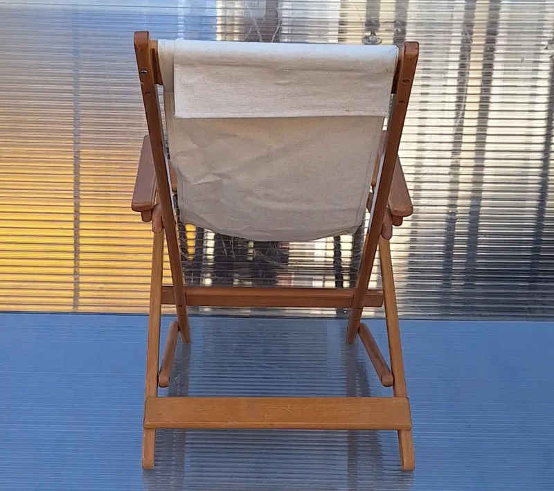 Pamono Vintage Foldable Deckchair in Light Mango Wood with Linen Cover from Camel, 1980s> Garden Lighting
