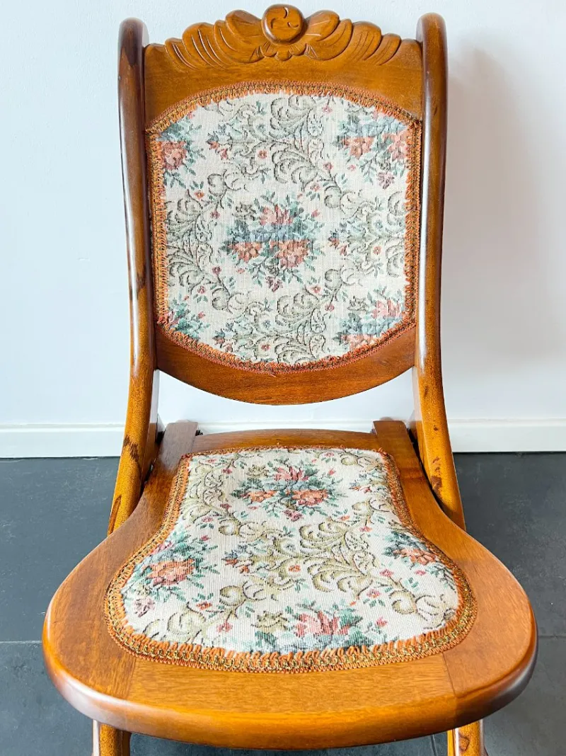 Pamono Vintage Folding Rocking Chair with Gobelin, 1950s> Rocking Chairs