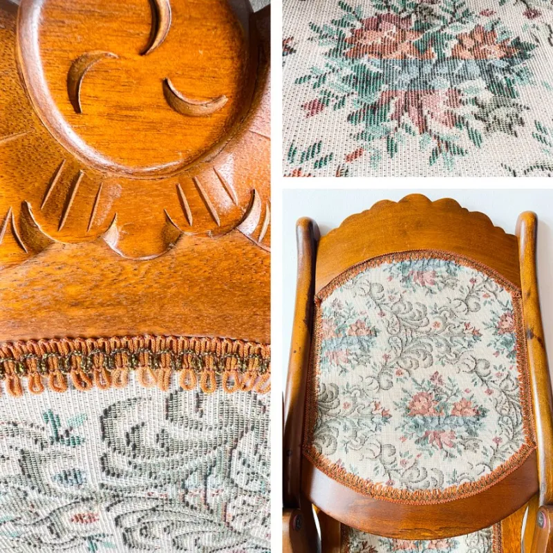 Pamono Vintage Folding Rocking Chair with Gobelin, 1950s> Rocking Chairs