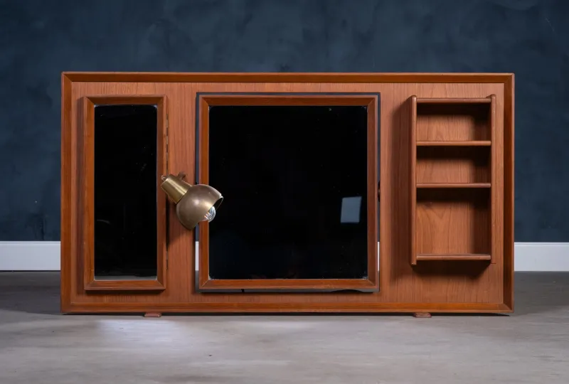 Outlet Pamono Vintage Freestanding Teak Mirror with Lamp, 1960s
