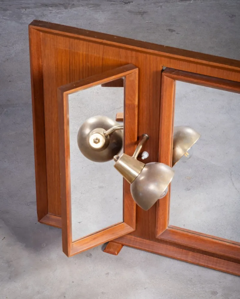 Outlet Pamono Vintage Freestanding Teak Mirror with Lamp, 1960s