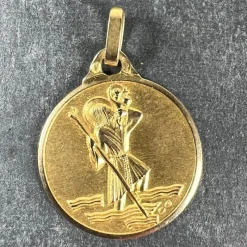 Clearance Pamono Vintage French 18 Karat Yellow Gold Saint Christopher Charm Pendant Medal, 1950s