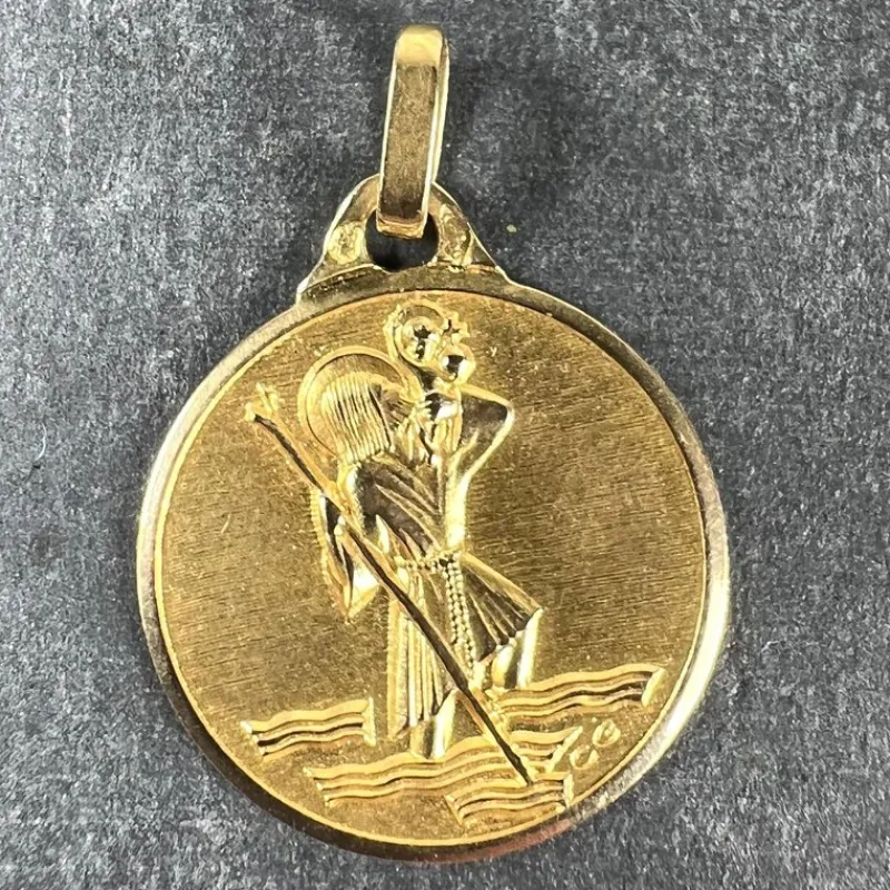 Clearance Pamono Vintage French 18 Karat Yellow Gold Saint Christopher Charm Pendant Medal, 1950s