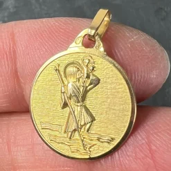Clearance Pamono Vintage French 18 Karat Yellow Gold Saint Christopher Charm Pendant Medal, 1950s