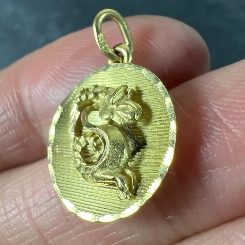 Pamono Vintage French 18 Karat Yellow Gold Capricorn Zodiac Charm Pendant, 1960s> Necklaces